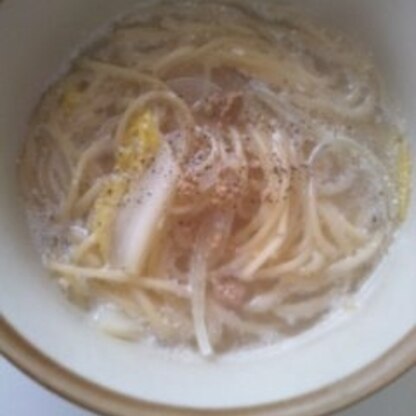 ショートパスタがなかったので、普通のパスタで作りました♪
コクがあるおいしいスープでした！ごちそうさまでした(*´∀｀*)